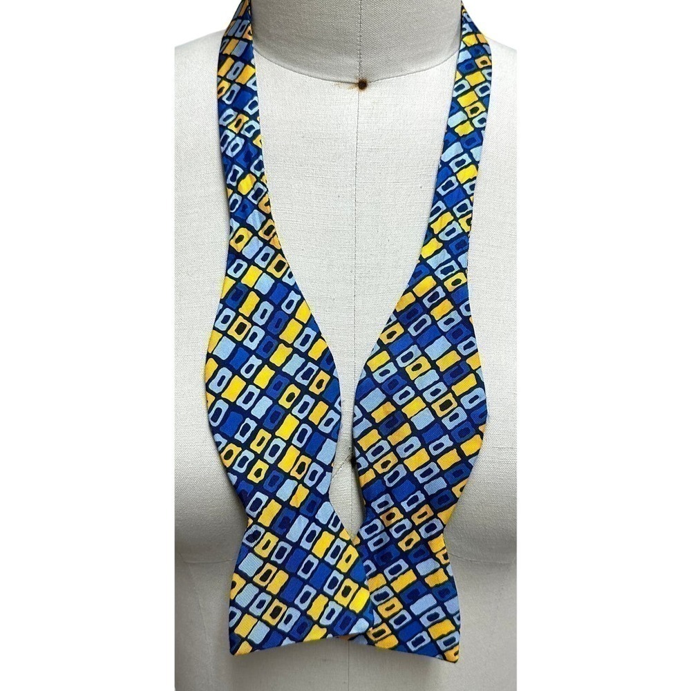 VTG Beau Ties Ltd of Vermont Imported Silk Bow Tie Blue Yellow adjustable